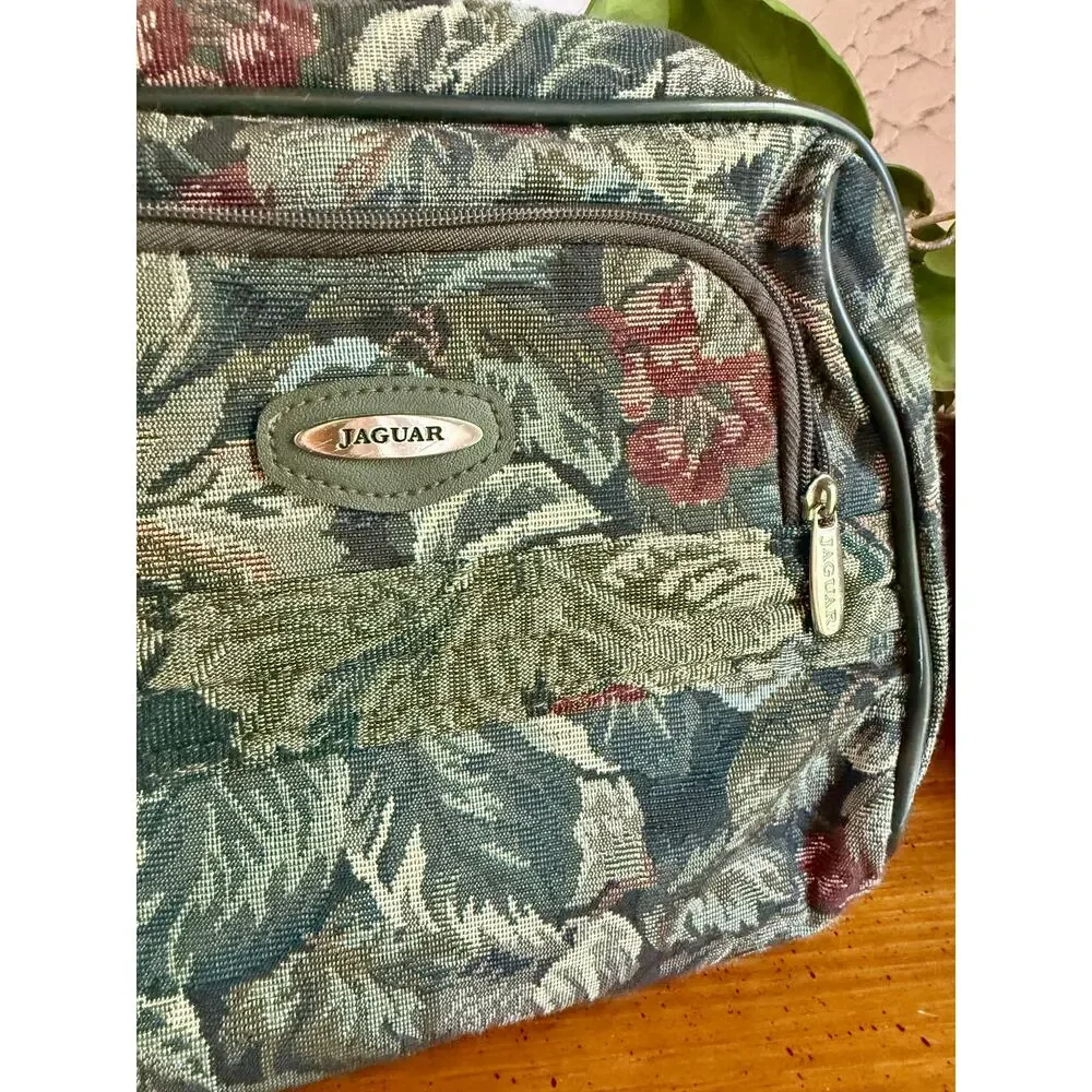 Vintage Jaguar Floral Tapestry Crossbody Bag, 90s Gobelin Style Shoulder Purse